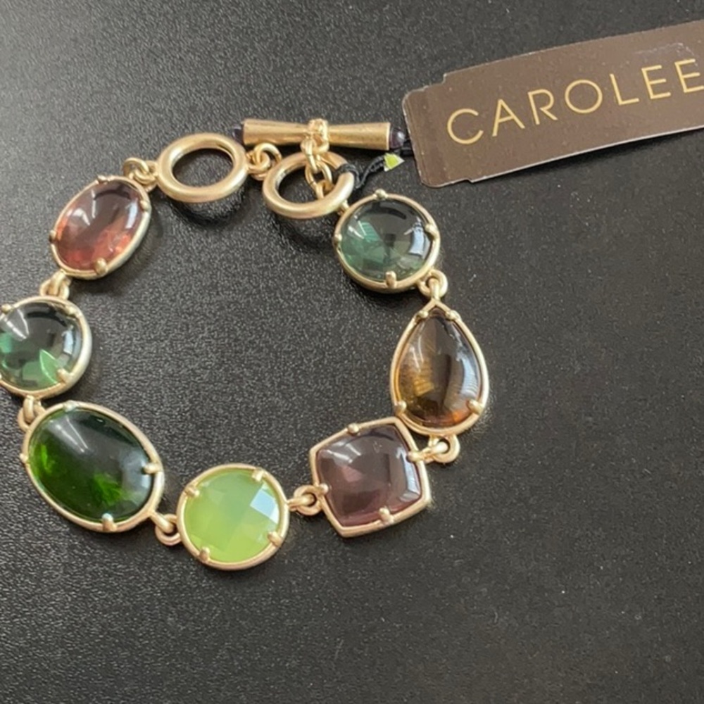 Carolee Green and Gold Gemstone Bracelet